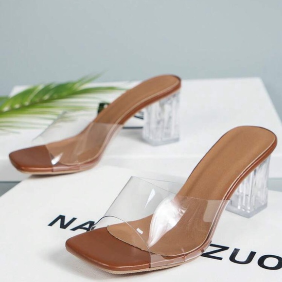 Clear Block Heel Mule Sandals - Picture 4 of 7